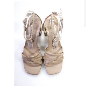 Calvin Klein Womens Strappy Solid Leather High Heel Sandals Nude Size 7